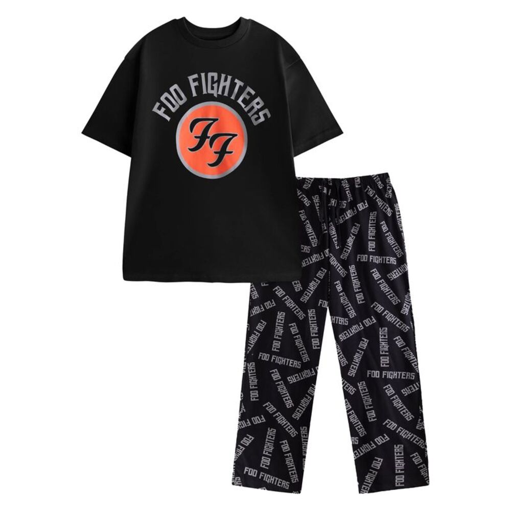 Foo Fighters Mens Logo Short-Sleeved Long Pyjama Set / Black